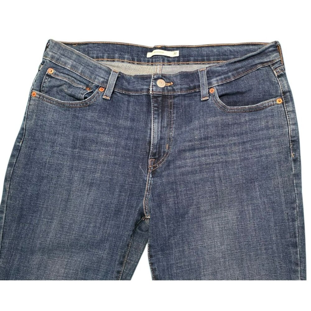 Levis Boyfriend Jeans Blue Denim Pants Midrise Stretch Straight Leg Womens 32 - Picture 8 of 13